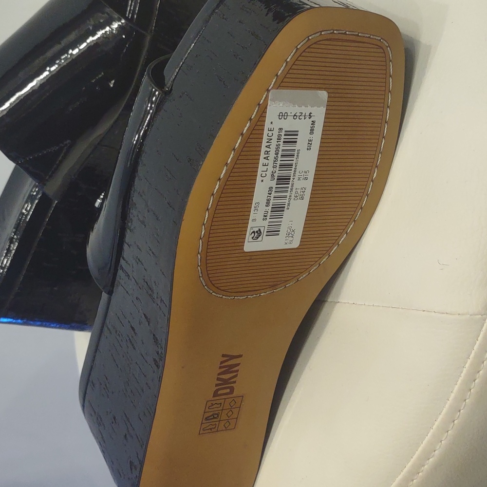 Adalira DKNY black platform patent slide wedge sandal New Donna Karan Shoes 8.5 - Picture 6 of 7